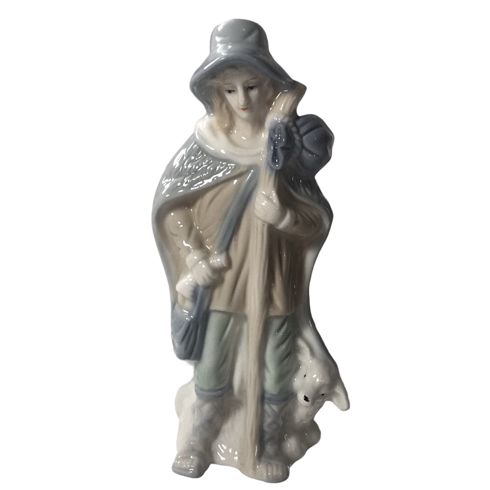 Vintage Pastel Glazed Porcelain Shepherdess Figurine Lamb Staff Lladro Style 7"